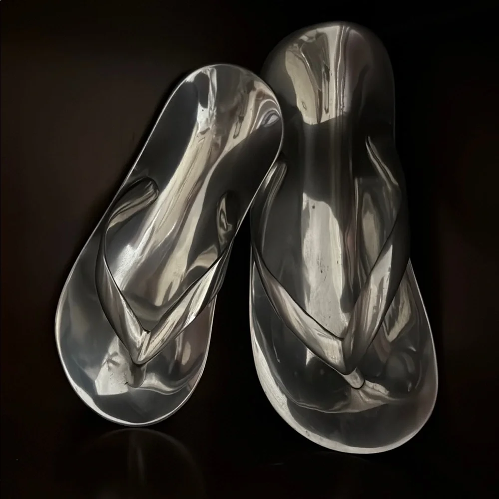 Vintage Solid Aluminum Flip Flop Sandal Dish Trinket tray Unique